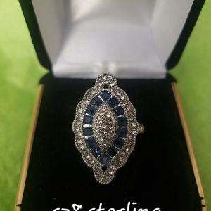 Sz 8 sterling silver sapphire style statement ring